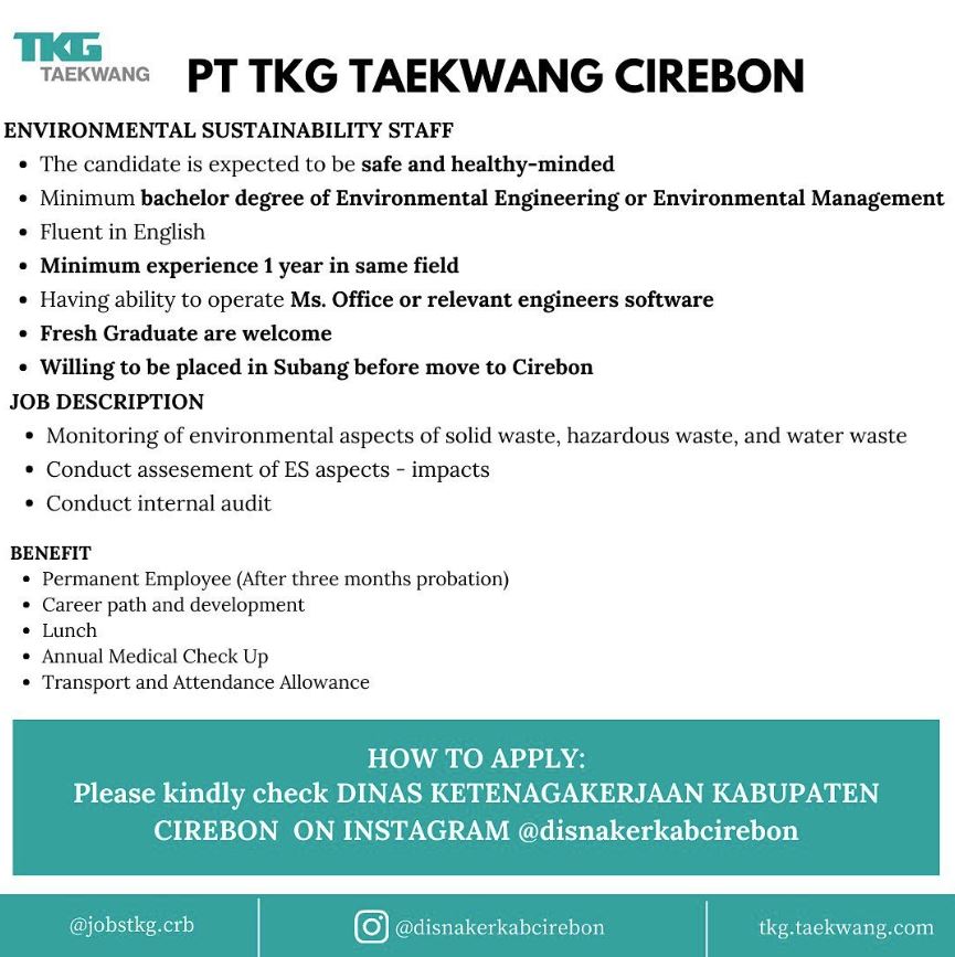 Lowongan Kerja PT TKG Taekwang Indonesia Cirebon 